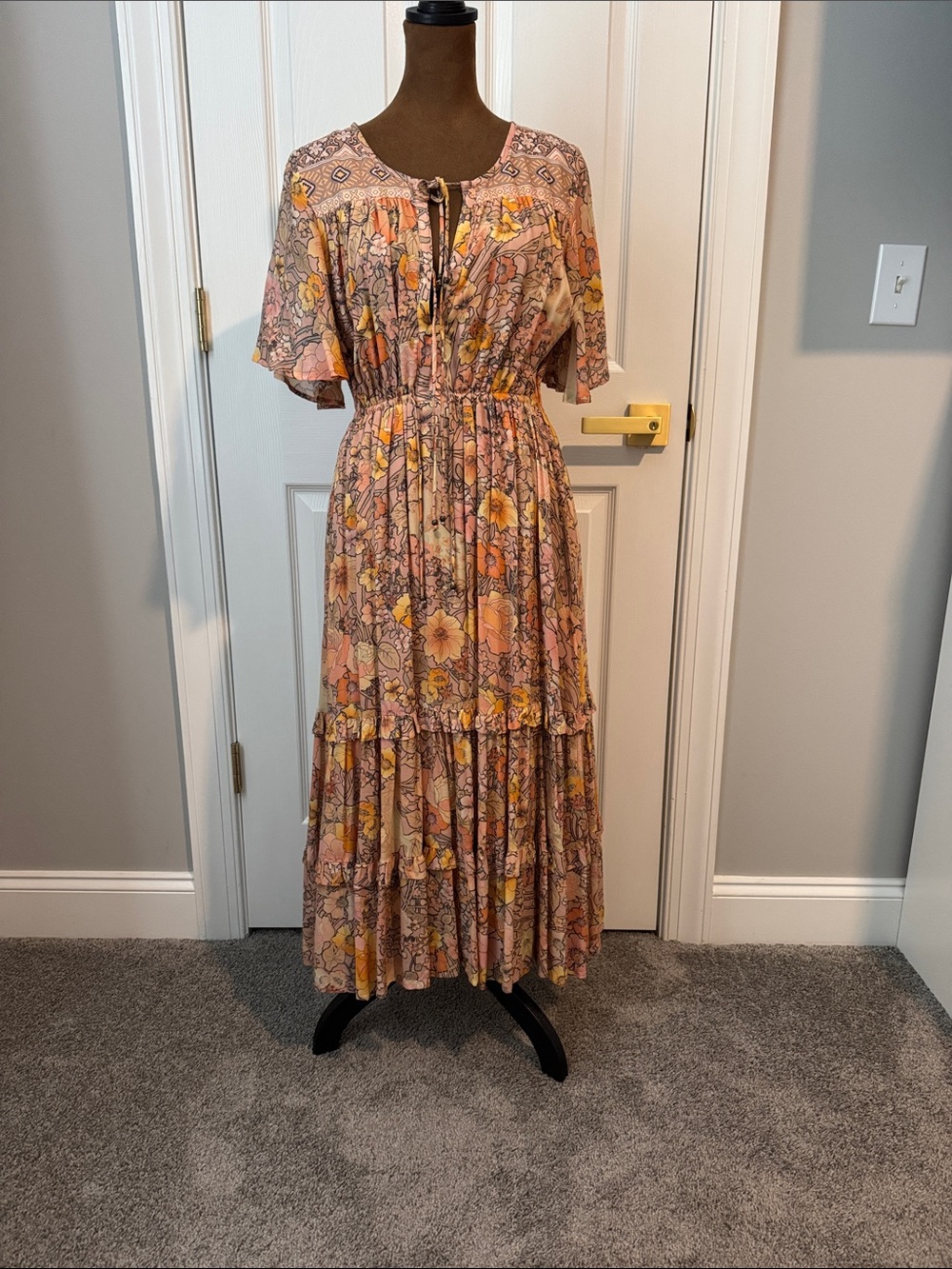 Spell Boho Tiered Maxi Dress - Pink & Yellow Floral